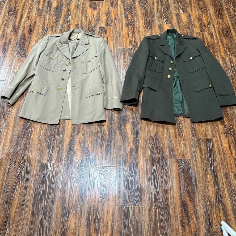 Vintage US Army Officer Uniform Dress Jackets Olive Green & Khaki‎ Tan Mens L
